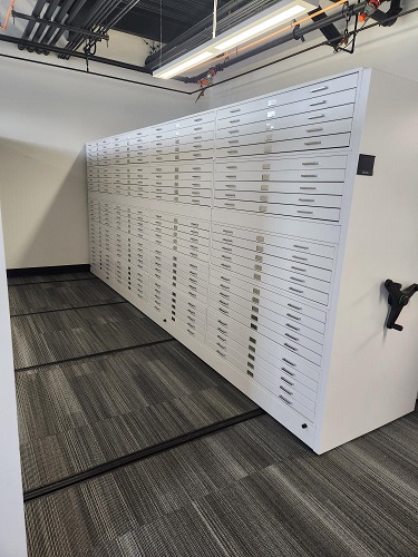 High Density Mobile Shelving with Flat Files